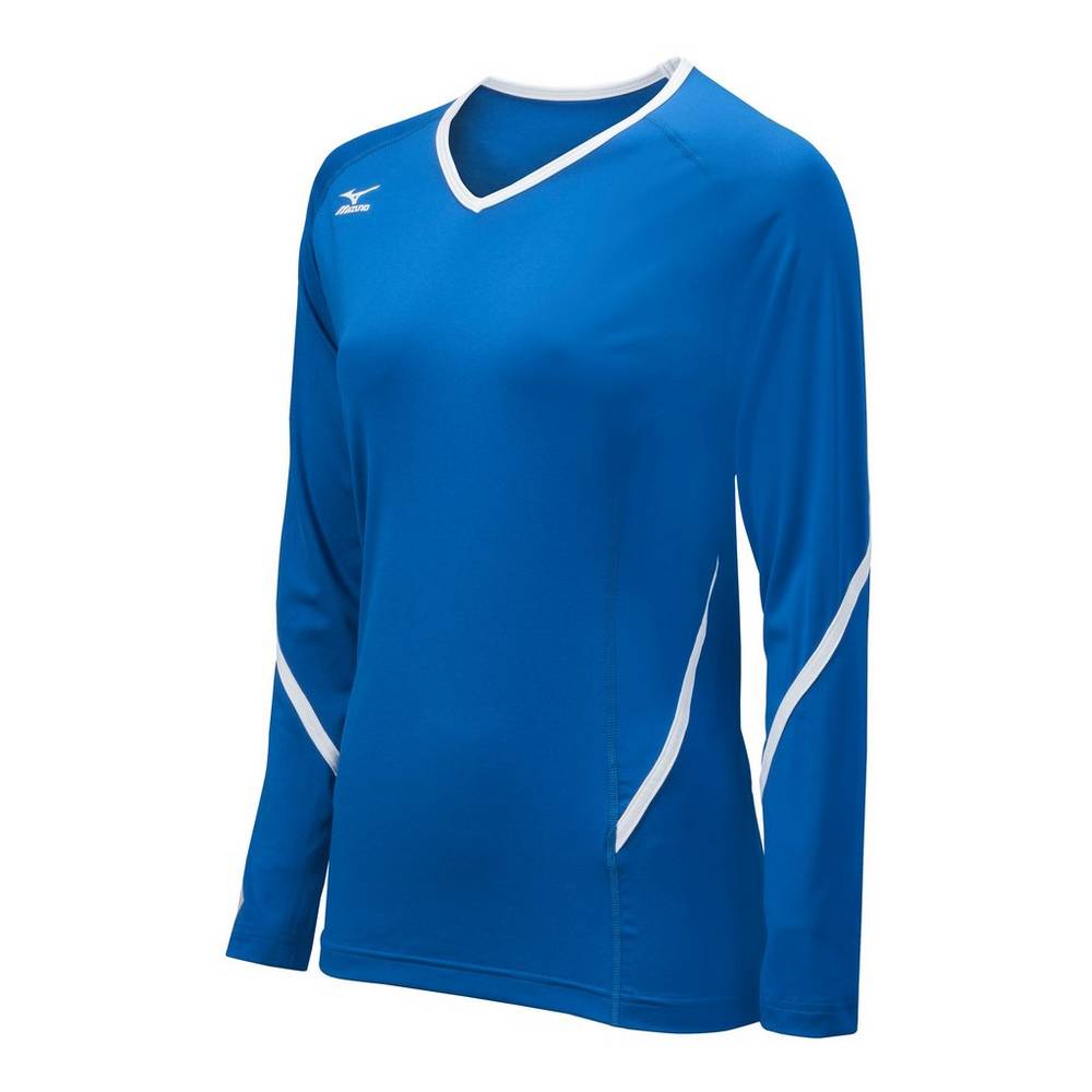 Womens Mizuno Techno Generation Long Sleeve Volleyball Jersey Royal/White Philippines (NXGEWA148)